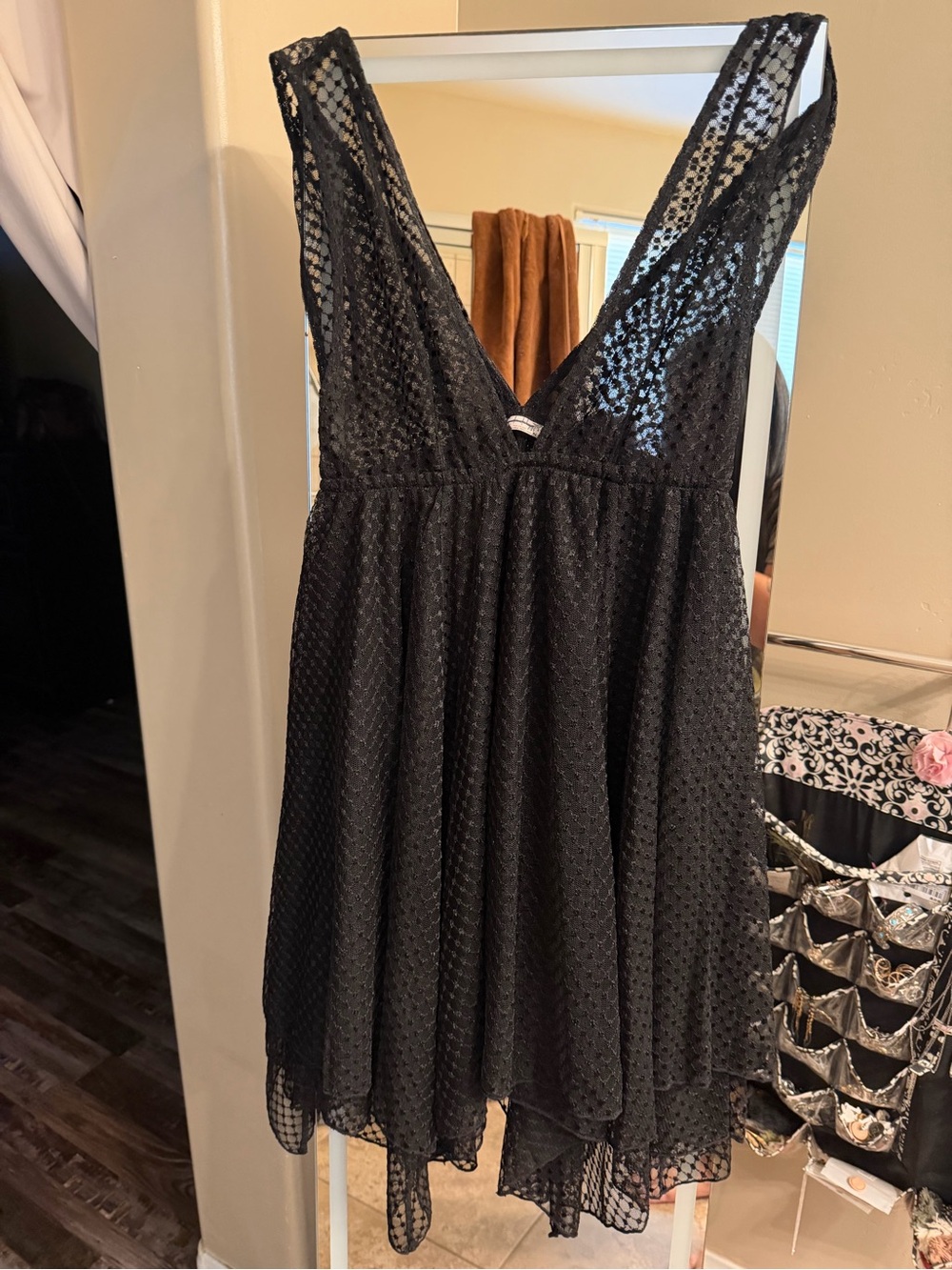 Free People Black Lace V-Neck Tunic Top